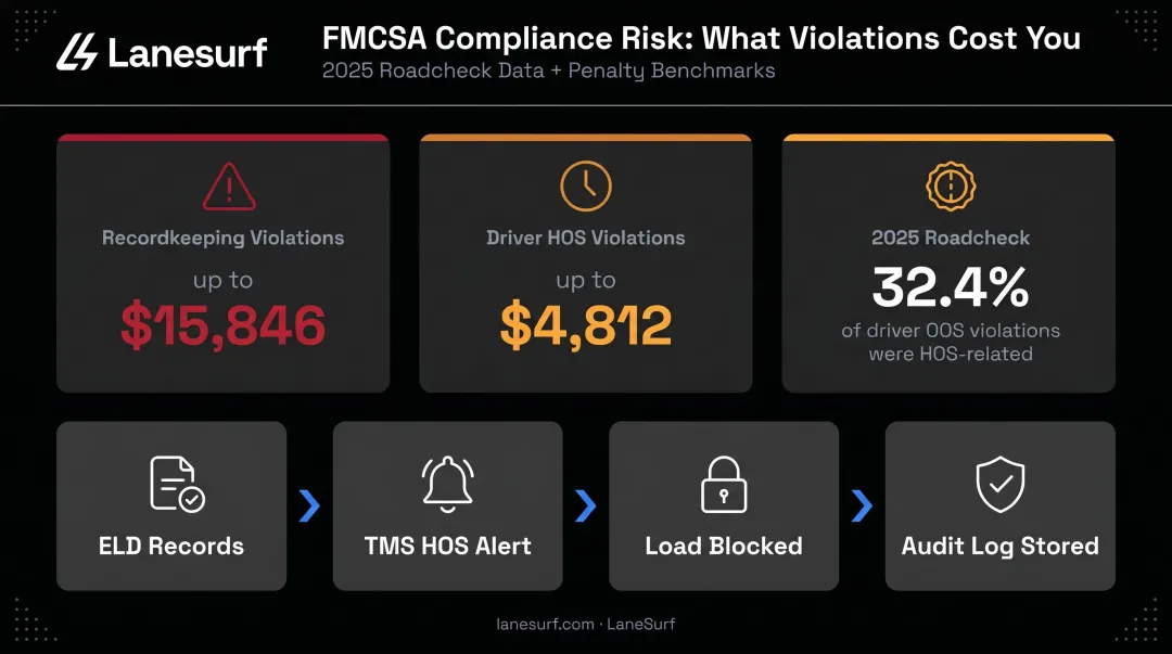 FMCSA HOS violation penalties and compliance risk breakdown for fleet operators