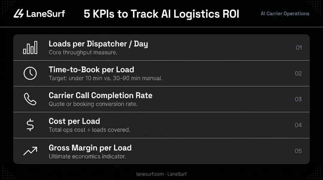 Five key AI logistics ROI metrics freight brokerages should track after implementation