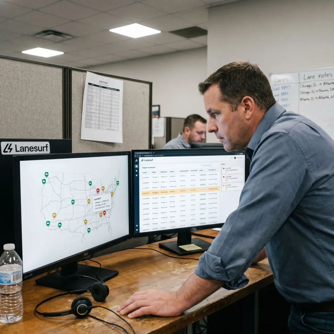 Freight dispatcher monitoring AI shipment tracking
