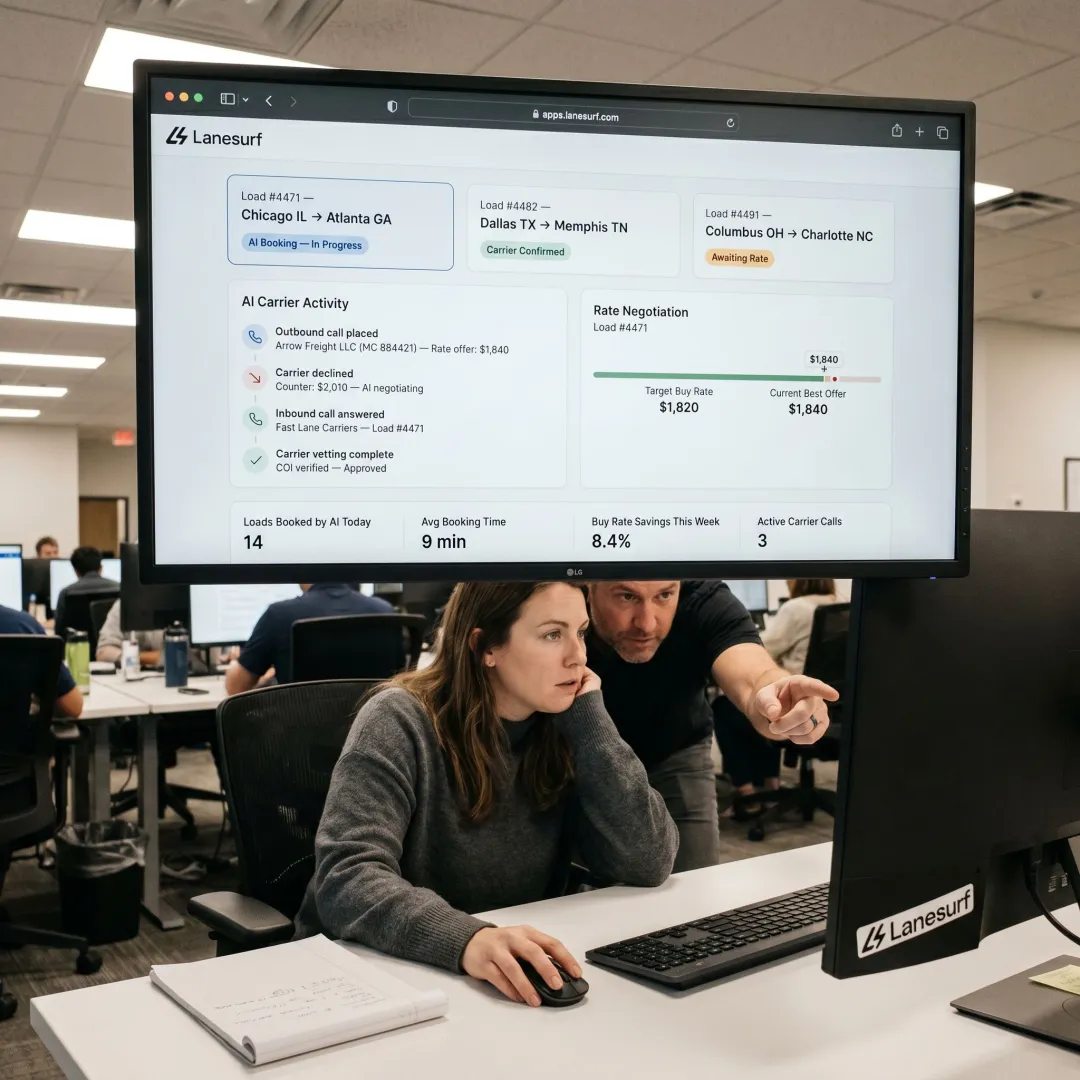 Freight operations team using AI booking dashboard