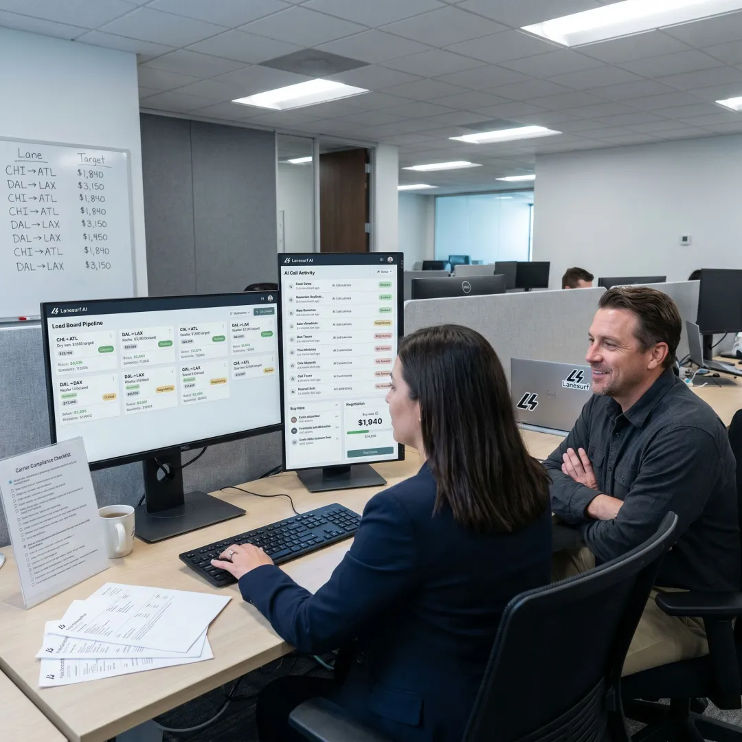Freight operations team reviewing AI automation dashboard