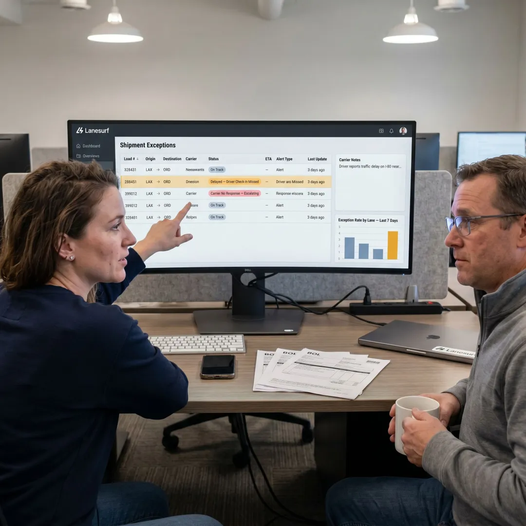 Freight operations dashboard showing shipment exceptions