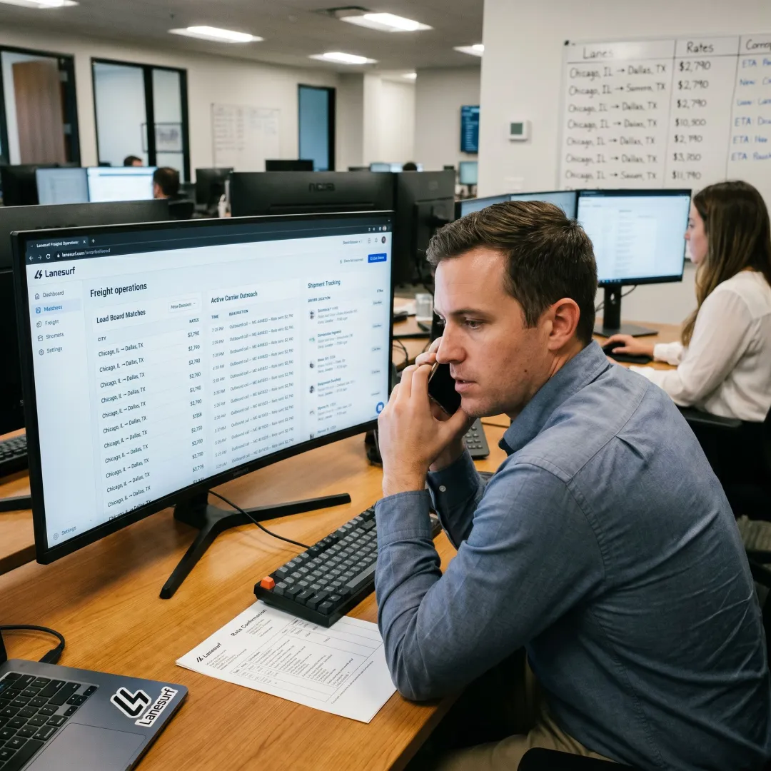 Freight operations dashboard with load board and driver tracking data