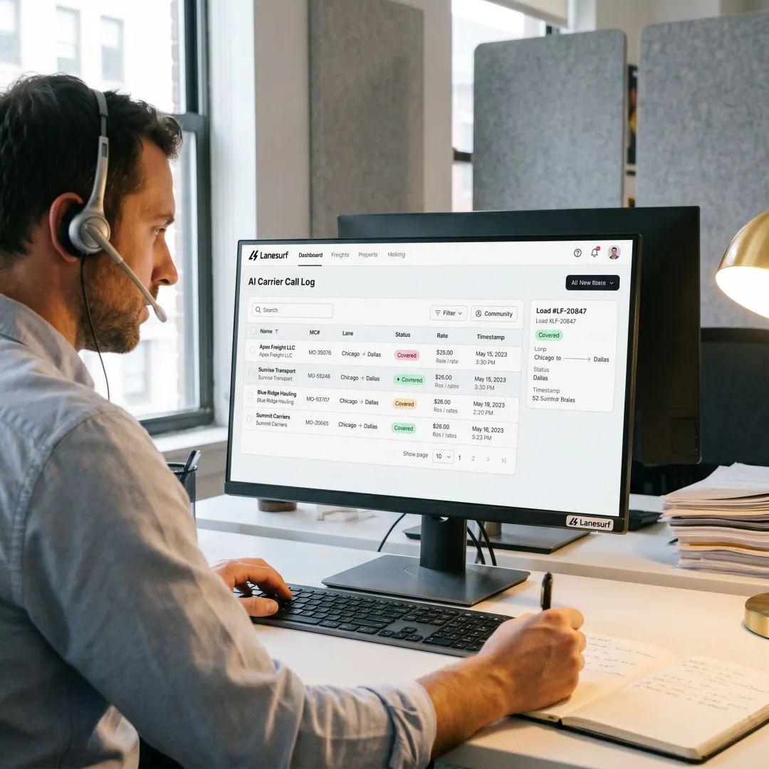 AI phone agent dashboard for freight carrier calls