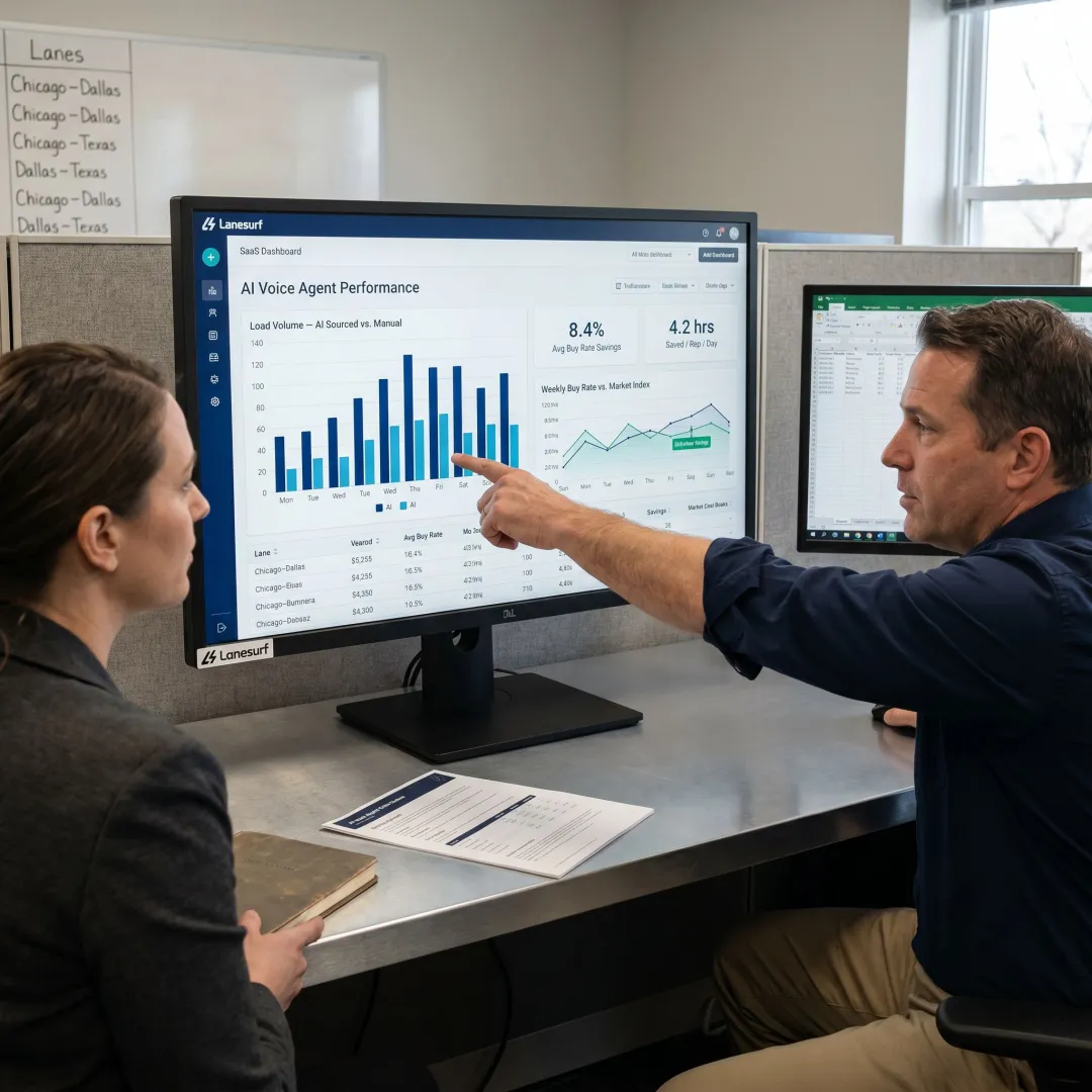 Freight operations team reviewing AI ROI dashboard