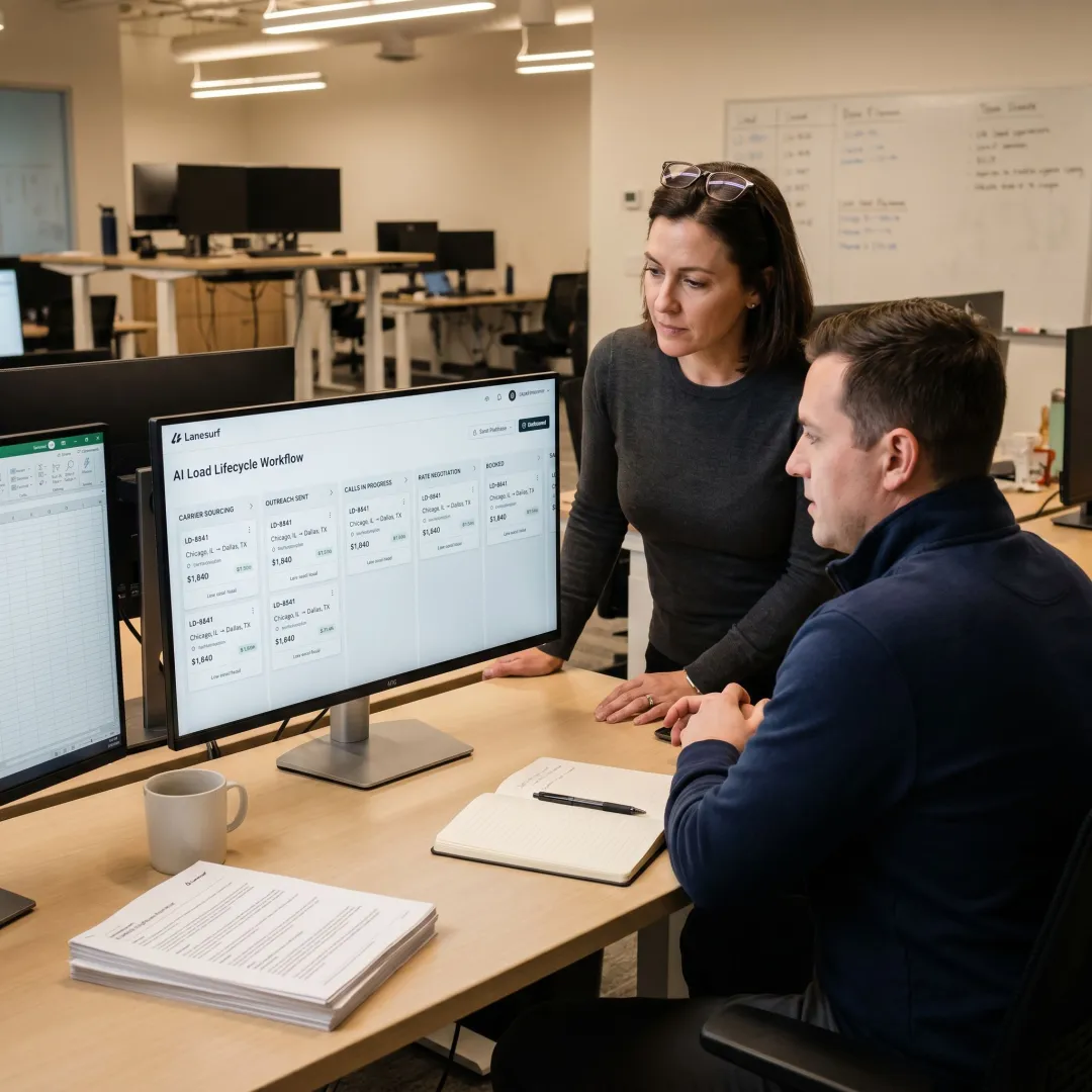 Freight team reviewing automated load workflow