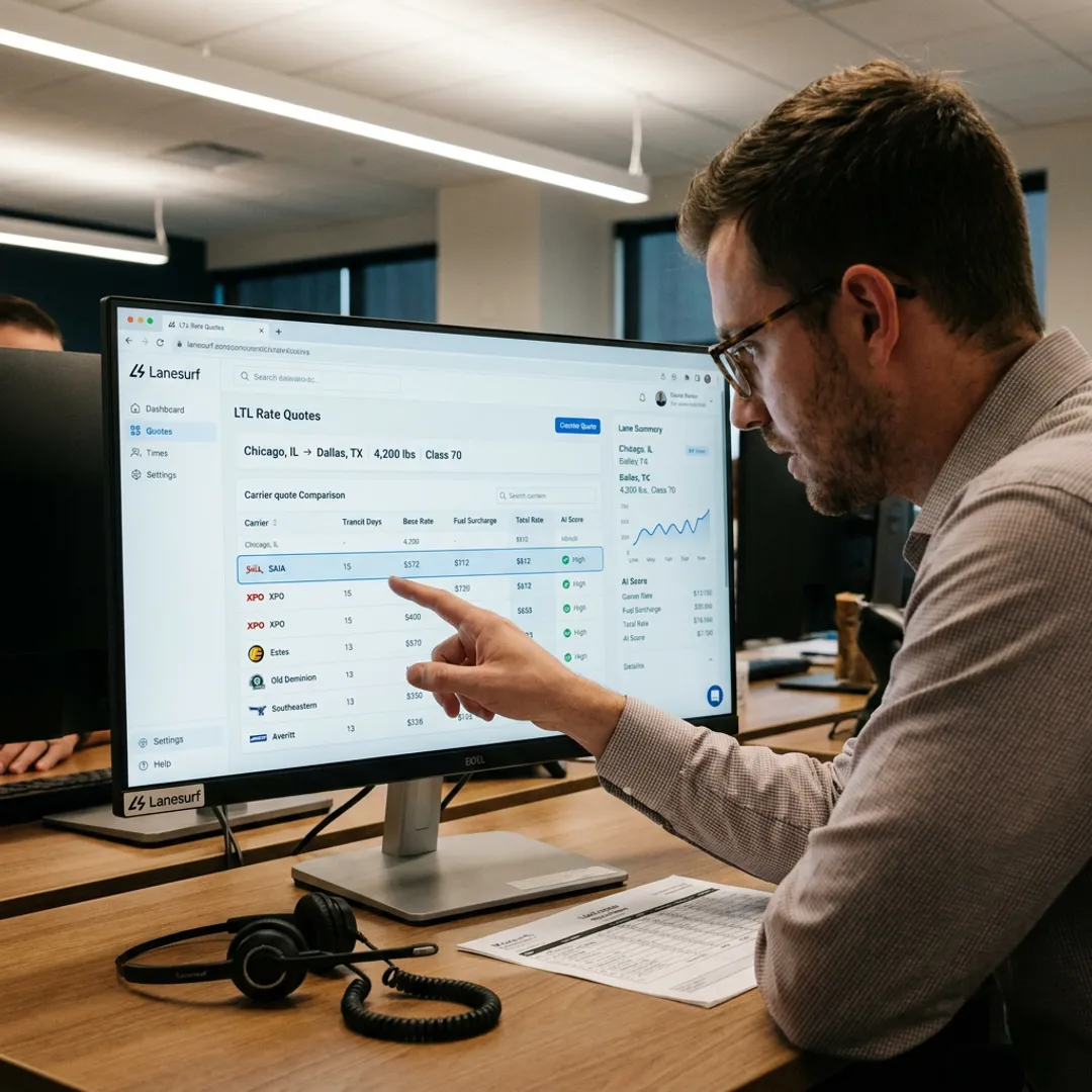 Freight broker reviewing automated rate quotes