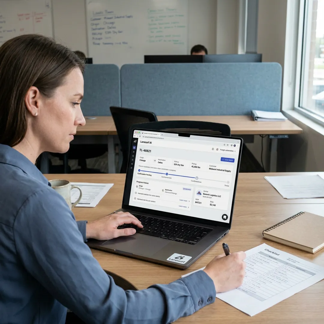 Freight broker reviewing rate confirmation workflow