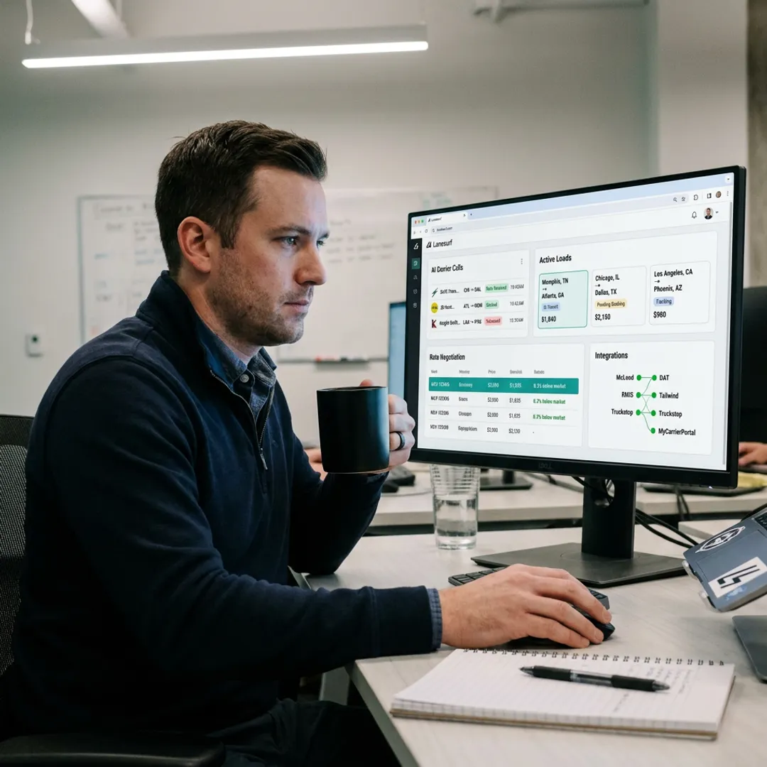 AI freight brokerage dashboard connected to TMS workflows