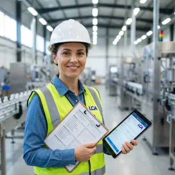 Safety inspector conducting compliance assessment at industrial facility