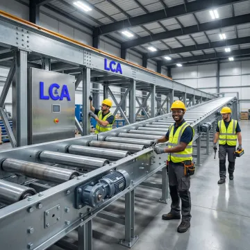 Industrial conveyor system installation in modern manufacturing facility