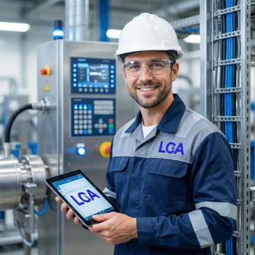 Industrial inspector examining automated manufacturing equipment in Alabama facility