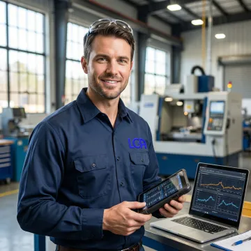 Industrial technician performing advanced diagnostic testing on manufacturing equipment in Alabama facility