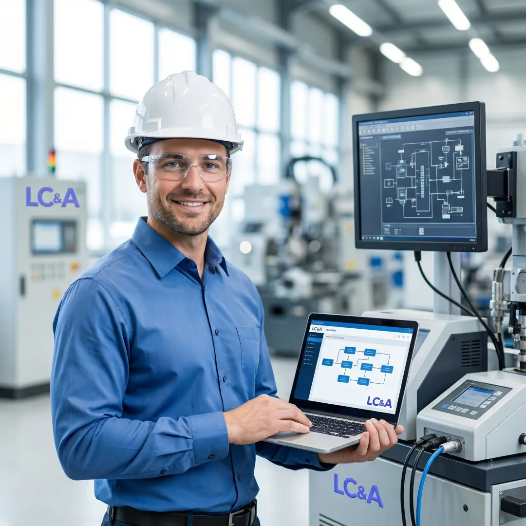 Industrial engineer performing systematic diagnostic process on manufacturing equipment