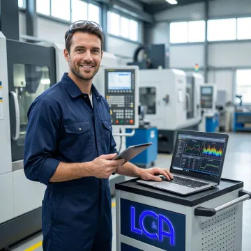 Industrial technician performing diagnostic analysis on manufacturing equipment