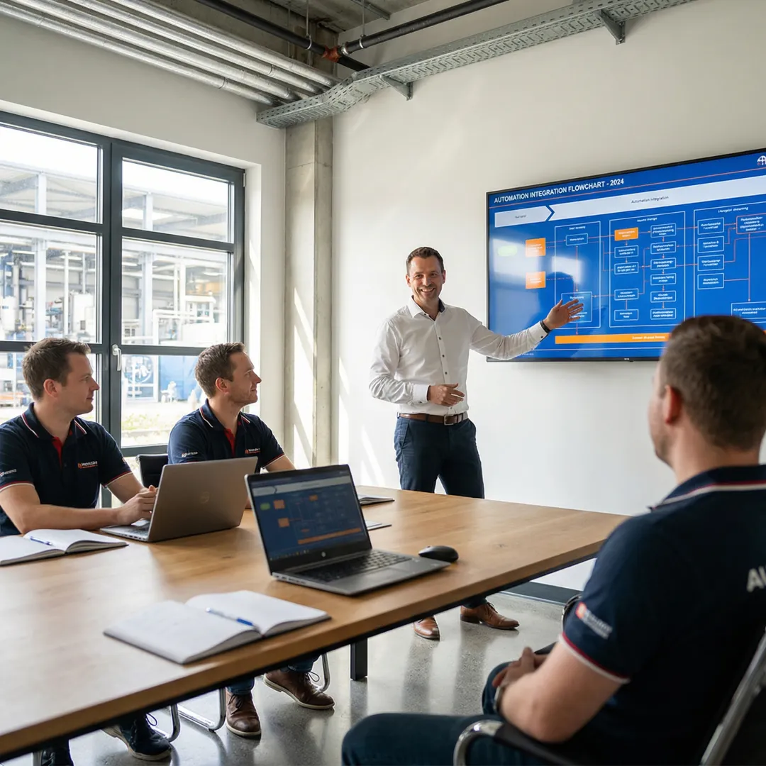 Control systems consultant reviewing automation strategy with industrial client