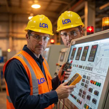 Emergency maintenance technician working on industrial control panel during critical equipment repair