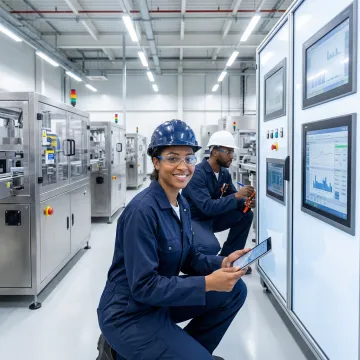 Maintenance team performing preventive service on industrial control systems