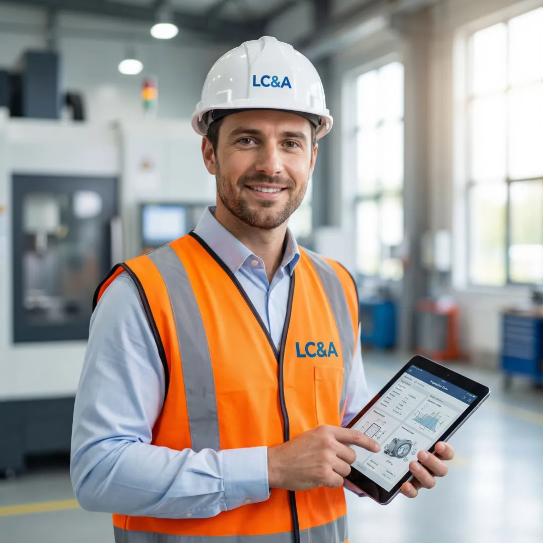 Industrial inspection process showing engineer documenting equipment findings on tablet