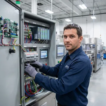 Industrial electrical control panel installation with precision wiring and instrumentation