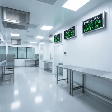Advanced pharmaceutical environmental monitoring system displaying real-time cleanroom data
