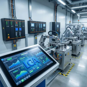 Advanced industrial control system with PLC panels and automated manufacturing equipment