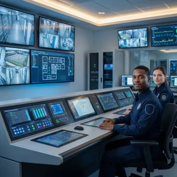 Modern detention facility control room with automated security systems