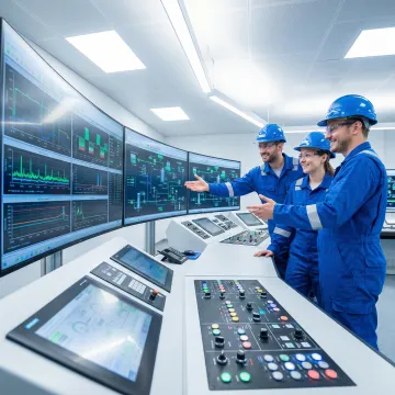 Modern industrial automation control room with advanced monitoring systems