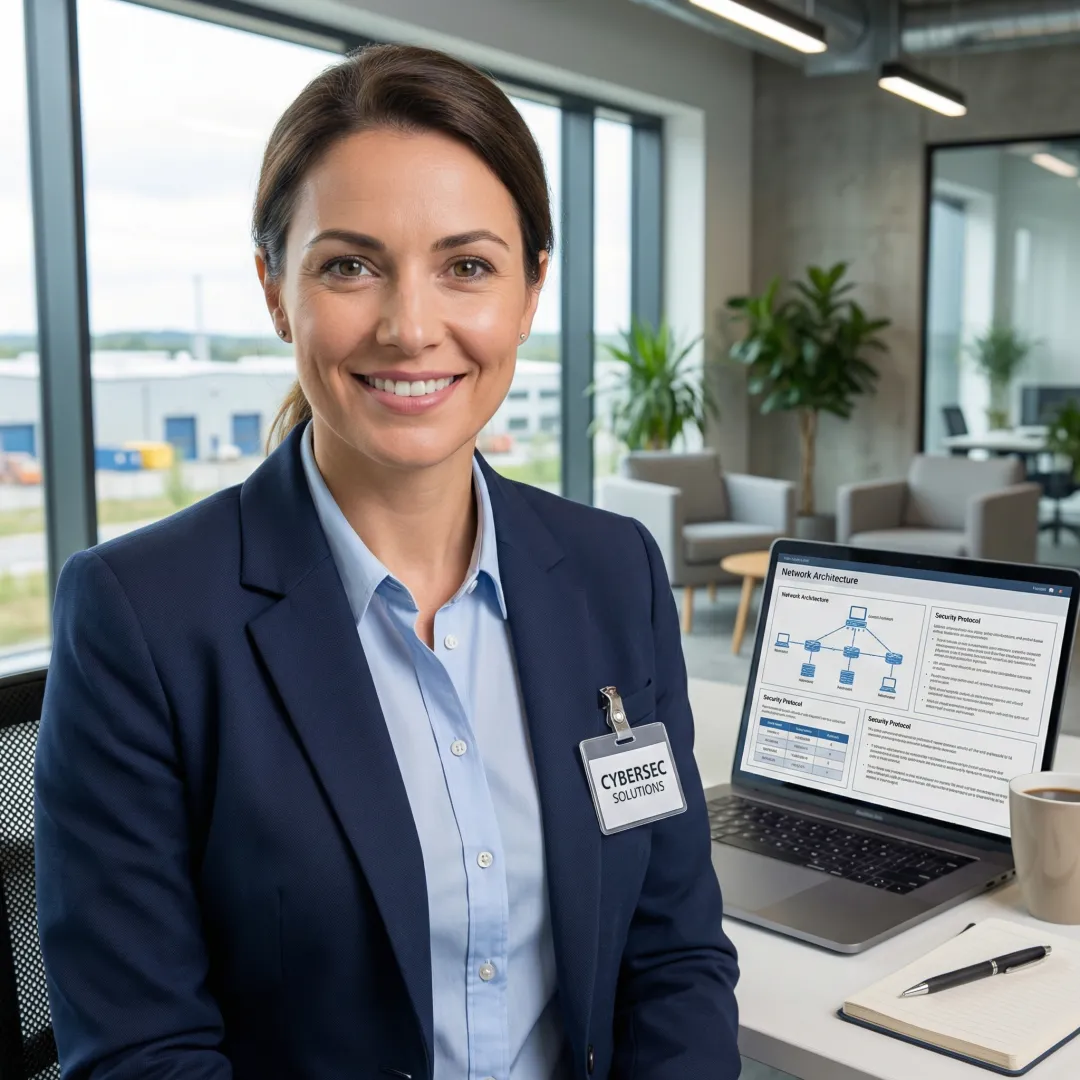Cybersecurity consultant reviewing industrial control system security protocols