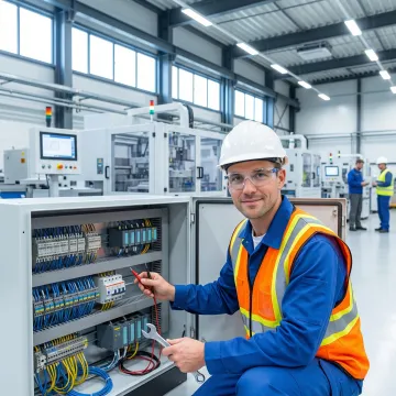 Industrial technician performing equipment commissioning and system validation in modern manufacturing facility