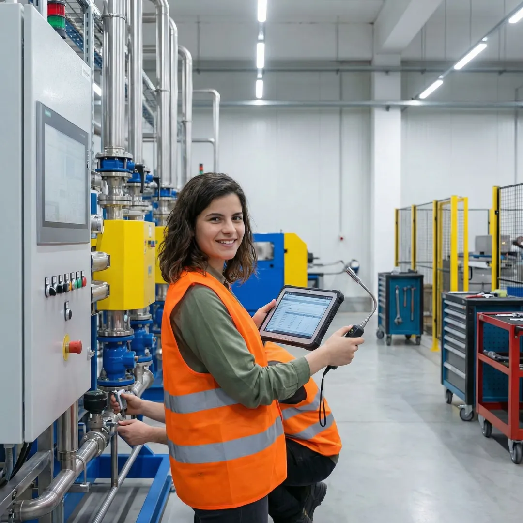 Industrial engineer performing systematic equipment inspection with checklist