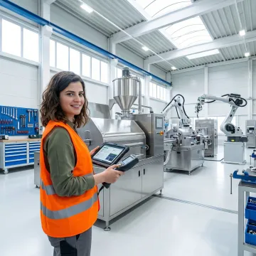 Industrial inspector examining manufacturing equipment with diagnostic tools in Florida facility