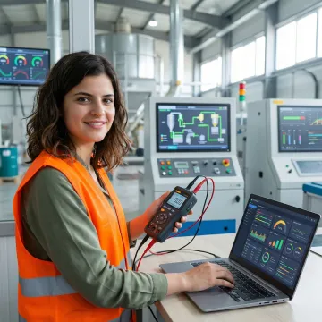 Industrial diagnostic equipment analyzing manufacturing process data in Georgia facility
