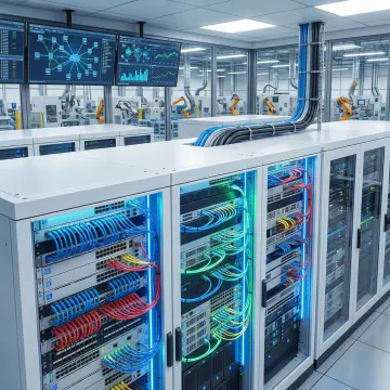 Industrial network infrastructure connecting manufacturing equipment in Alabama facility