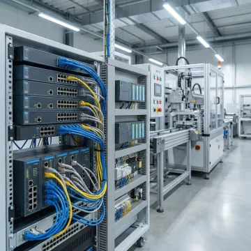 Modern industrial networking infrastructure in a Georgia manufacturing facility with connected equipment and control systems
