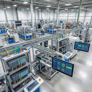 Modern industrial facility with networked manufacturing equipment and control systems in North Carolina