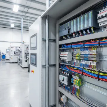 Industrial electrical control panel with automation systems and wiring