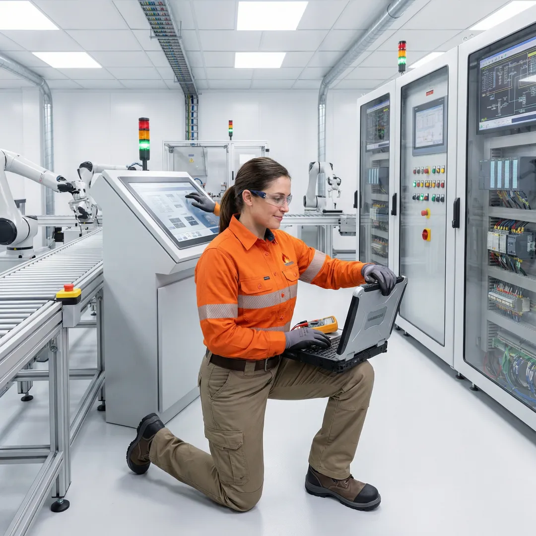 Industrial engineer working on electrical automation systems