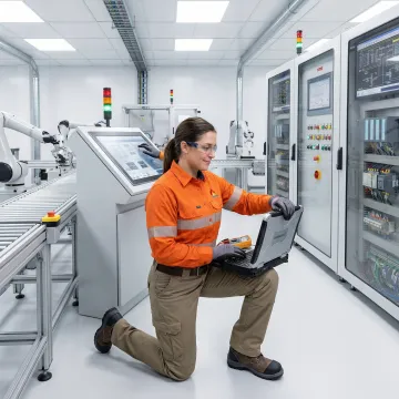 Industrial engineer working on electrical automation systems