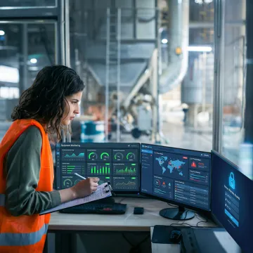 Industrial control room with secure remote access monitoring systems