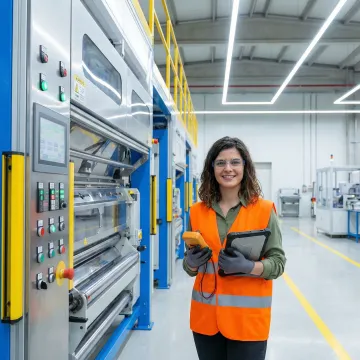 Industrial maintenance technician performing equipment diagnostics on manufacturing machinery