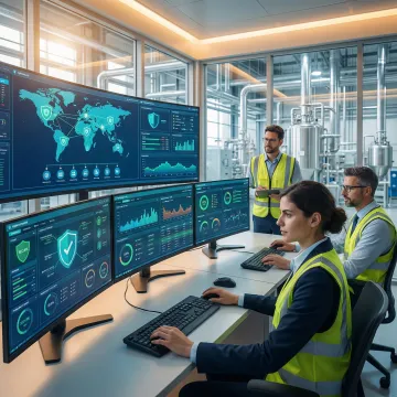 Secure chemical plant control room with cybersecurity monitoring systems