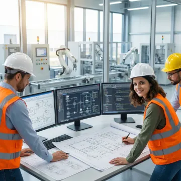 Engineers working on industrial control system design and implementation