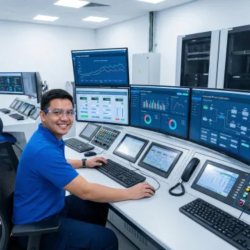 Energy management control dashboard displaying real-time metallurgical process data and analytics