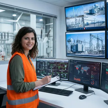 Advanced security control room monitoring power plant infrastructure