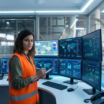 Industrial cybersecurity monitoring dashboard with network security alerts
