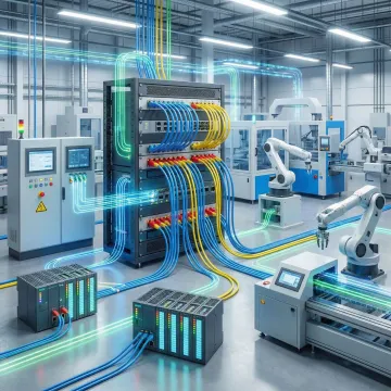 Modern industrial networking infrastructure with connected machines and control systems