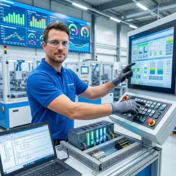 Industrial engineer configuring process control system in Georgia manufacturing plant
