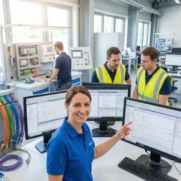 Engineers configuring industrial automation system