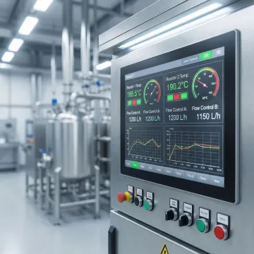 Advanced PLC control panel monitoring chemical processing operations